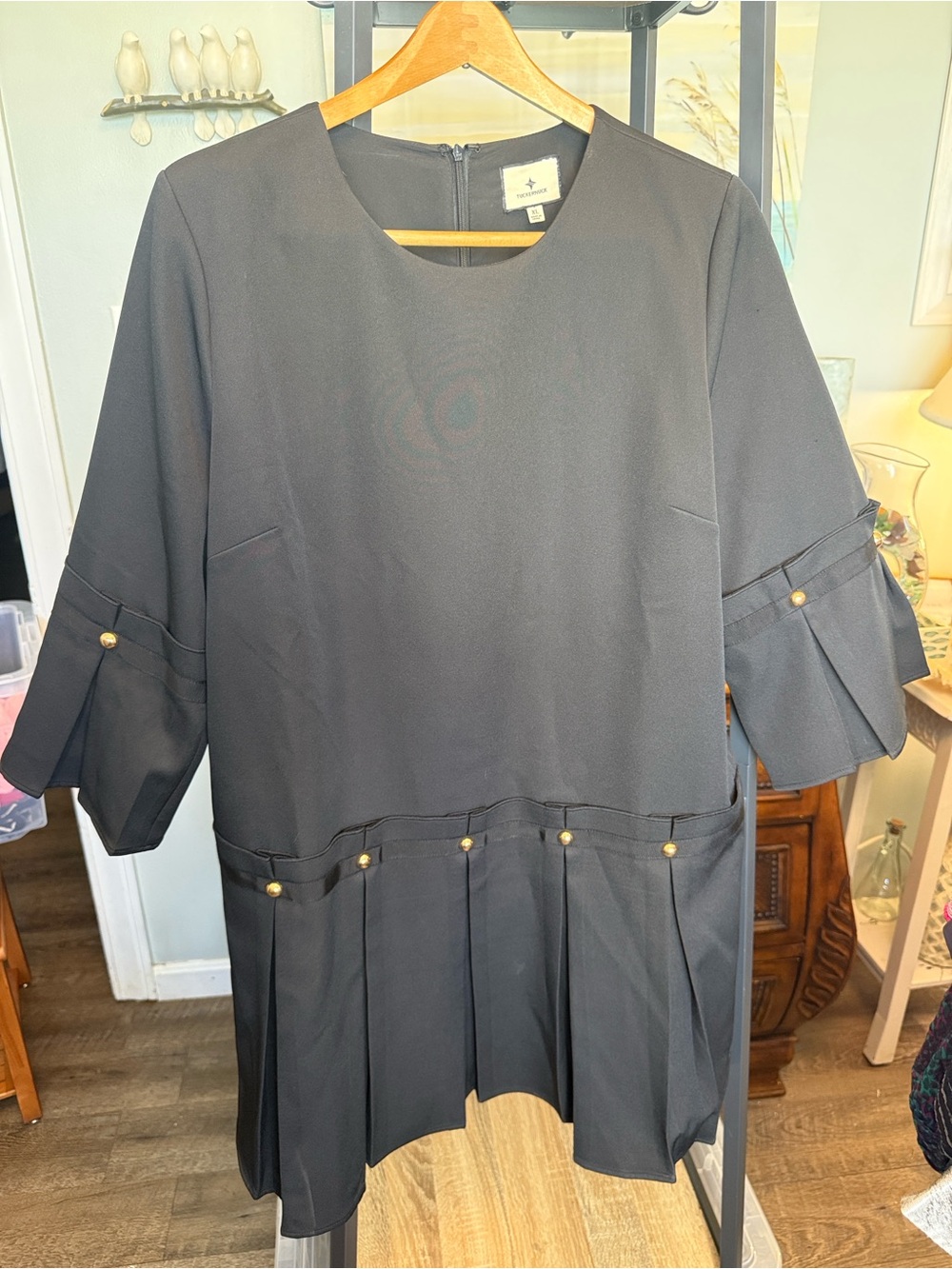 Tuckernuck Black Pleated A-Line Dress with Gold Studs - Picture 6 of 9